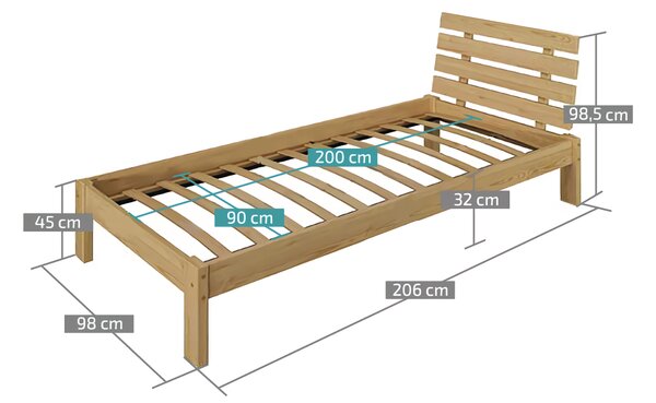 Łóżko PARIS podwyższone 90 x 200 cm, sosna Stelaż: Ze stelażem listwowym rolowanym, Materac: Materac Coco Maxi 20 cm