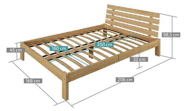 Łóżko PARIS podwyższone 160 x 200 cm, olcha Stelaż: Ze stelażem listwowym elastycznym, Materac: Bez materaca