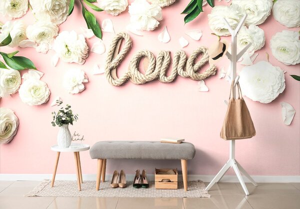 Fototapeta z napisem Love w romantycznym wzorze