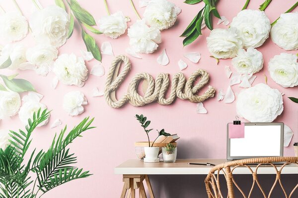Fototapeta z napisem Love w romantycznym wzorze