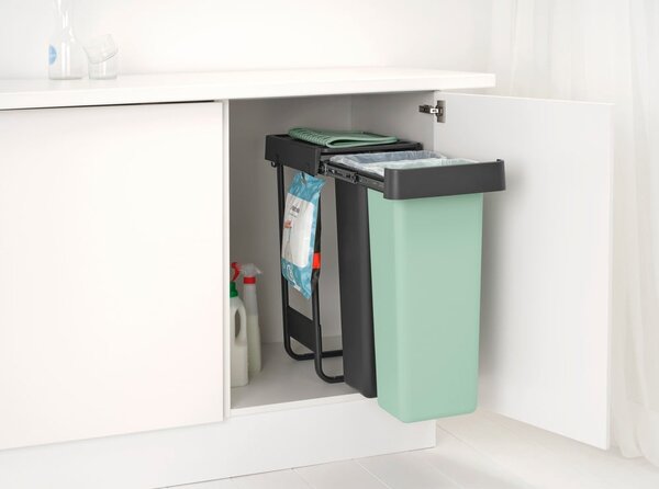 Miętowo-ciemnoszary plastikowy kosz na śmieci do segregacji odpadów do zabudowy 60 l Sort&Go – Brabantia
