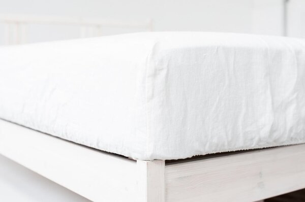 Białe prześcieradło z mieszanki lnu z gumką 90x200 cm – Linen Tales