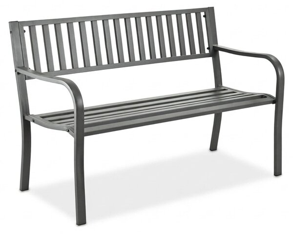 Ławka ogrodowa Relaxdays, 2-osobowa, wys. x szer. x gł.: 82 x 127,5 x 59,5 cm, stal, ławka ogrodowa, tarasowa, balkonowa, ławka parkowa, szara