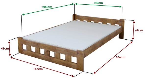 Łóżko Naomi podwyższone 140 x 200 cm, dąb Stelaż: Ze stelażem listwowym rolowanym, Materac: Bez materaca