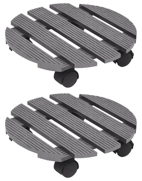 Stojaki na kółkach pod donice, 2 szt., szare, Ø30x7,5 cm, WPC