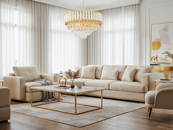 LAMPA WISZĄCA ŻYRANDOL KRYSZTAŁOWY BIAŁO-ZŁOTY MAZINI D50