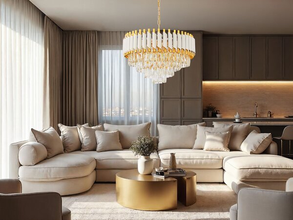 LAMPA WISZĄCA ŻYRANDOL KRYSZTAŁOWY BIAŁO-ZŁOTY MAZINI D50