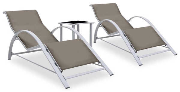 Leżaki ze stolikiem, 2 szt., aluminium, kolor taupe