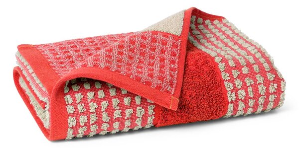 Czerwony ręcznik z bawełny organicznej frotte 50x100 cm Check – JUNA