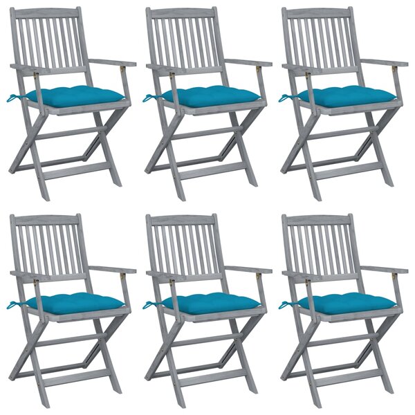 Składane krzesła ogrodowe, 6 szt., z poduszkami, akacjowe