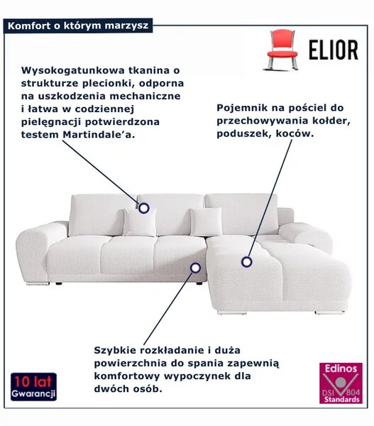 Biały nowoczesny narożnik rozkładany F9-D57