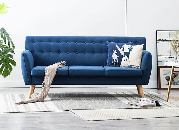 3 osobowa niebieska sofa pikowana F6-G11