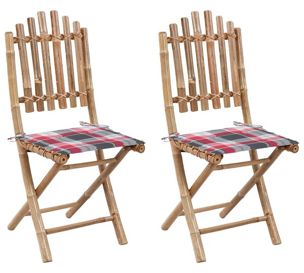 Składane krzesła ogrodowe z poduszkami, 2 szt., bambusowe