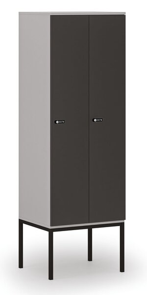 Drewniana szafa ubraniowa S4 z podstawą, 2-drzwiowa, 1871 x 600 x 500 mm, demontaż, zamek mechaniczny z kodem, szary/grafitowy
