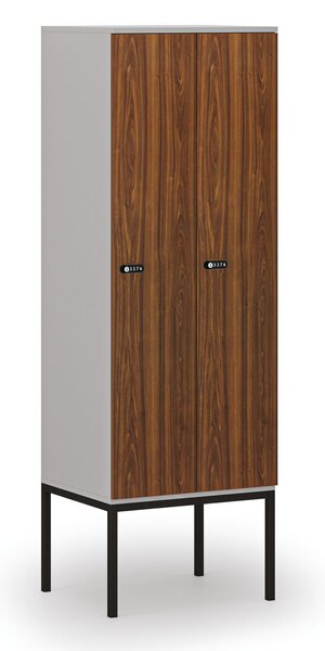 Drewniana szafa ubraniowa S4 z podstawą, 2-drzwiowa, 1871 x 600 x 500 mm, demontaż, zamek mechaniczny z kodem, szary/orzech