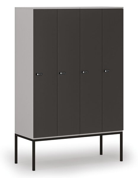 Drewniana szafa ubraniowa S4 z podstawą, 4-drzwiowa, 1871 x 1200 x 500 mm, demontaż, zamek mechaniczny z kodem, szary/grafitowy