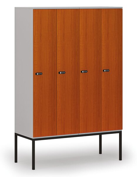 Drewniana szafa ubraniowa S4 z podstawą, 4-drzwiowa, 1871 x 1200 x 500 mm, demontaż, zamek mechaniczny z kodem, szary/czereśnia