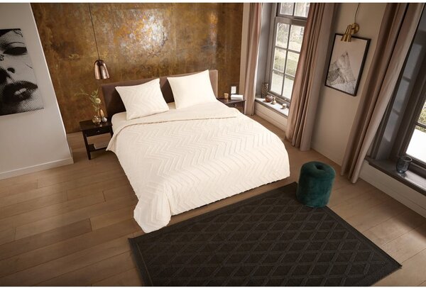Kremowa pościel jednoosobowa z mikrowłókna 140x220 cm Pure Zigzag – Good Morning