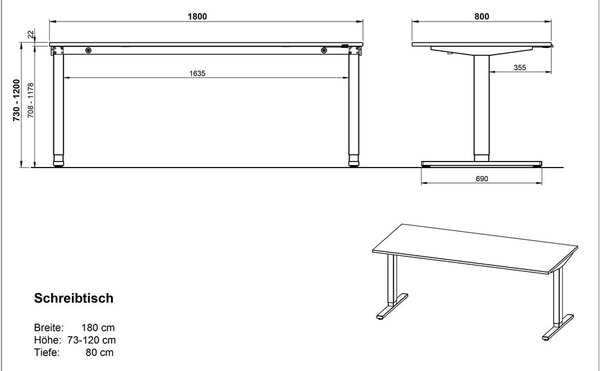 Biurko z elektryczną regulacją wysokości z blatem w dekorze dębu 80x180 cm Lissabon – Germania