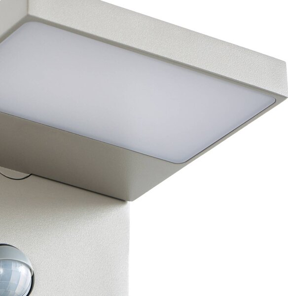 Kinkiet zewnętrzny LED Lucande Silvan, kolor kamienny, czujnik ruchu, IP54 Silvan, aluminiowy / szary / cynkowy, aluminium, nowoczesny