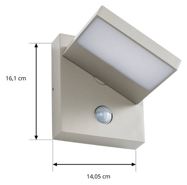 Kinkiet zewnętrzny LED Lucande Silvan, kolor kamienny, czujnik ruchu, IP54 Silvan, aluminiowy / szary / cynkowy, aluminium, nowoczesny