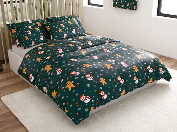 Pościel z mikropluszu SNOWMAN AND GINGERBREAD zielone Rozmiar pościeli: 2 szt 70 x 90 cm | 200 x 220 cm