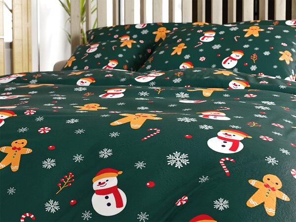 Pościel z mikropluszu SNOWMAN AND GINGERBREAD zielone Rozmiar pościeli: 2 szt 70 x 90 cm | 200 x 220 cm