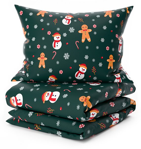 Pościel z mikropluszu SNOWMAN AND GINGERBREAD zielone Rozmiar pościeli: 2 szt 70 x 90 cm | 200 x 220 cm