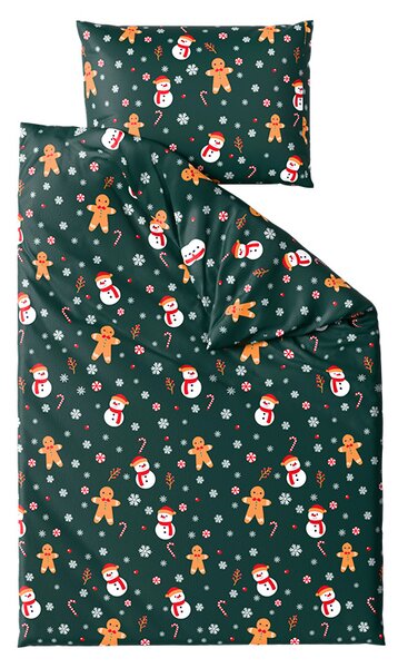 Pościel z mikropluszu SNOWMAN AND GINGERBREAD zielone Rozmiar pościeli: 2 szt 70 x 90 cm | 200 x 220 cm