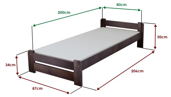 Łóżko Emily 80 x 200 cm, orzech Stelaż: Ze stelażem listwowym rolowanym elastycznym, Materac: Bez materaca