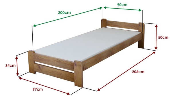 Łóżko Emily 90 x 200 cm, dąb Stelaż: Bez stelaża, Materac: Bez materaca