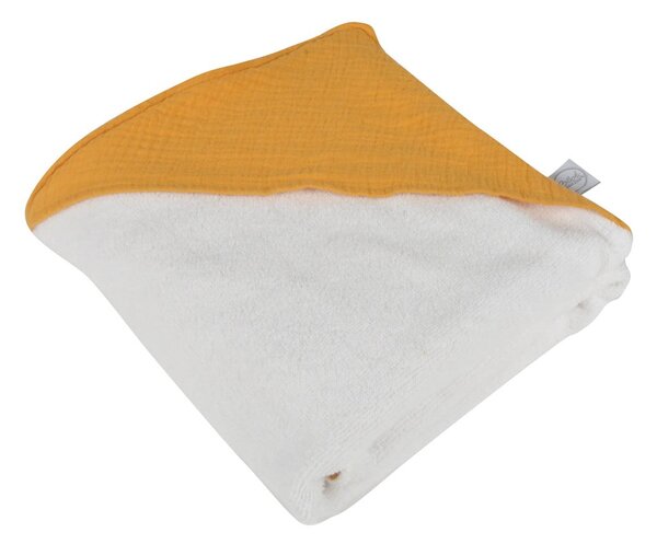 Żółty muślinowy ręcznik dziecięcy z kapturem 75x75 cm – Bébé Douceur