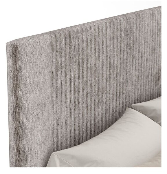 Beżowe tapicerowane łóżko dwuosobowe ze schowkiem ze stelażem 160x200 cm Etero – Maison de Rêve