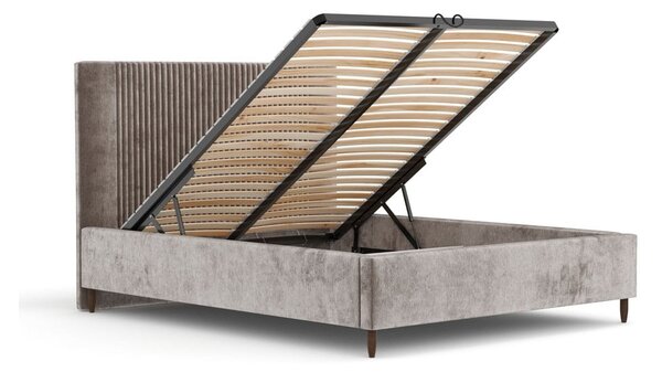 Beżowe tapicerowane łóżko dwuosobowe ze schowkiem ze stelażem 160x200 cm Etero – Maison de Rêve