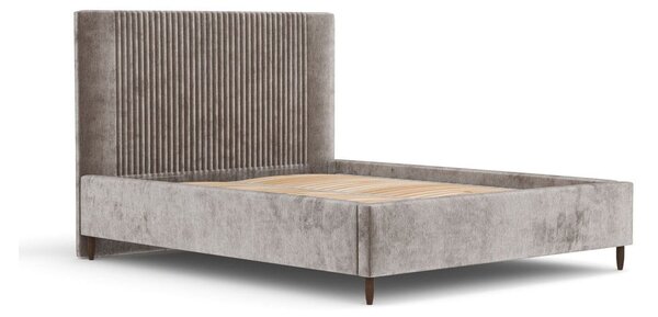Beżowe tapicerowane łóżko dwuosobowe ze schowkiem ze stelażem 160x200 cm Etero – Maison de Rêve