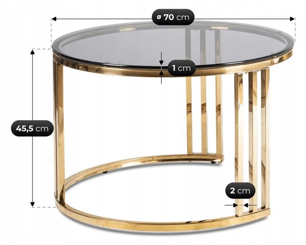 Zestaw Stolików Kawowych TRITON 70 cm/50 cm Szary/Złoty Glamour
