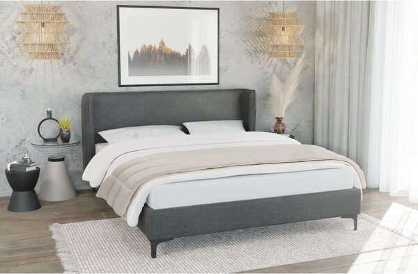 Ciemnoszare tapicerowane łóżko ze stelażem 90x200 cm Basti – Ropez