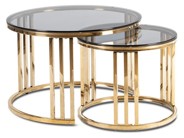 Zestaw Stolików Kawowych TRITON 70 cm/50 cm Szary/Złoty Glamour