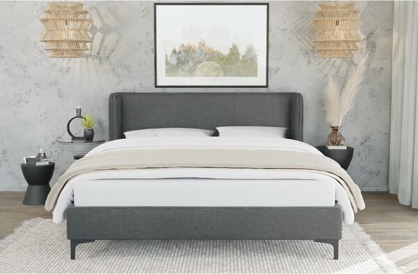 Ciemnoszare tapicerowane łóżko ze stelażem 90x200 cm Basti – Ropez