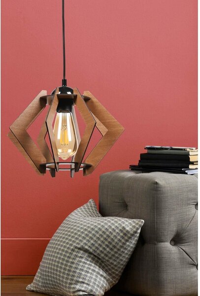 Czarna lampa sufitowa z drewnianym kloszem – Squid Lighting