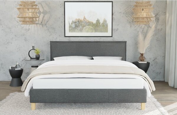 Ciemnoszare tapicerowane łóżko ze stelażem 90x200 cm Tina – Ropez