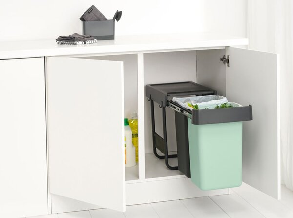 Miętowo-ciemnoszary plastikowy kosz na śmieci do segregacji odpadów do zabudowy 30 l Sort&Go – Brabantia