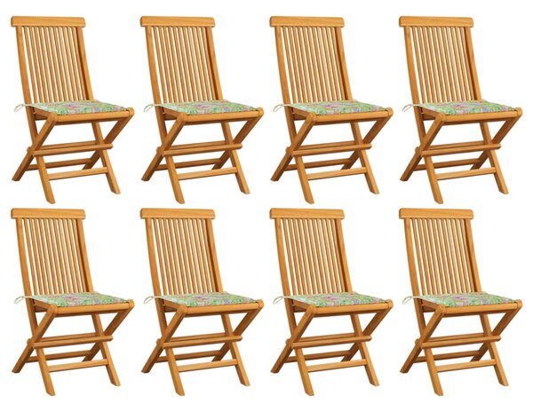 Krzesła ogrodowe z poduszkami w liście, 8 szt., drewno tekowe