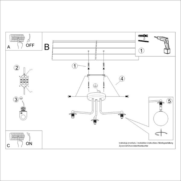 Czarno-biała lampa sufitowa Beam – Sollux