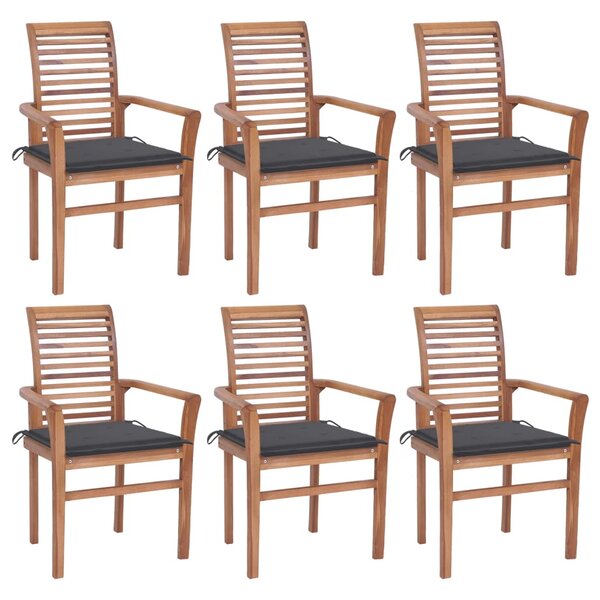 Krzesła stołowe z antracytowymi poduszkami, 6 szt., tekowe