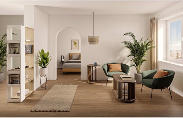 Biały regał z blatem w dekorze dębu 90x188 cm Ella – TemaHome