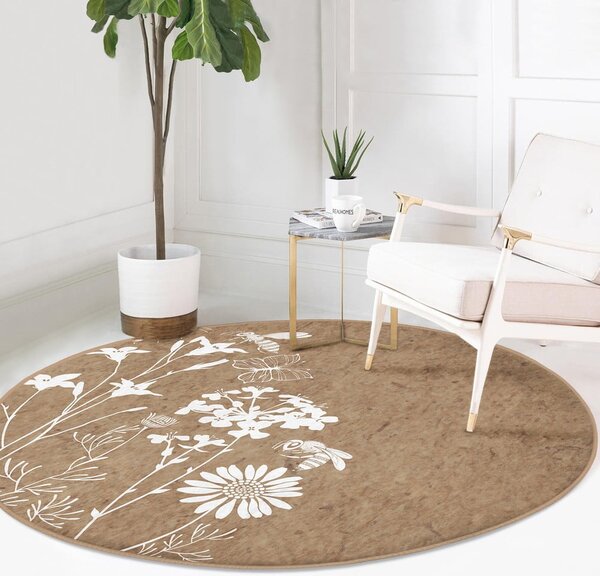 Jasnobrązowy okrągły dywan odpowiedni do prania i robotów sprzątających ø 120 cm Comfort – Mila Home