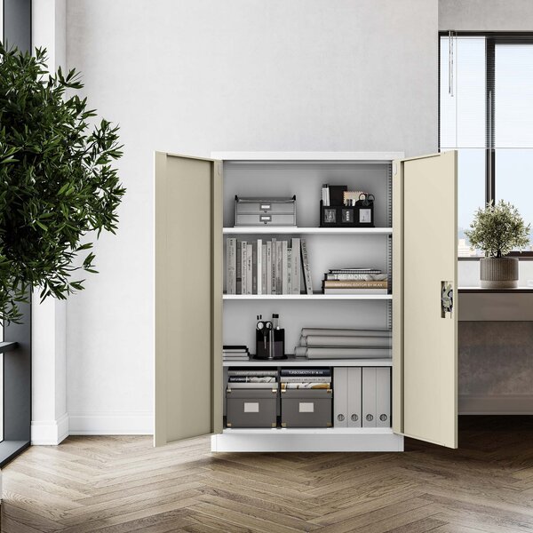 Szafa biurowa metalowa niska z 3 półkami biała/dąb sonoma, 900x1400x400 mm: KEVIN Eco Design