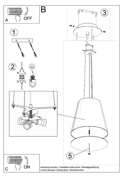Czarna lampa wisząca ze szklanym kloszem ø 50 cm Tresco – Sollux