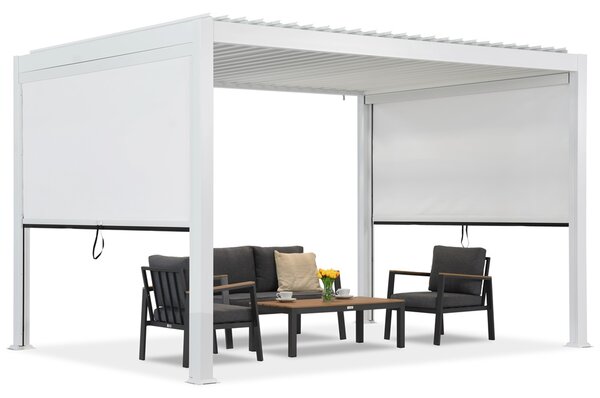 Pergola tarasowa wolnostojąca Lagos 3x4 z roletami na boki o długości 3 m Garden Point biała